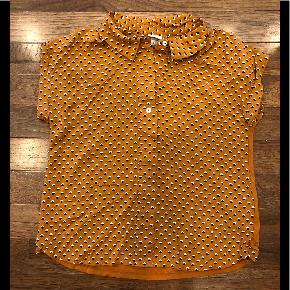 A NEW DAY Mustard Short Sleeve Printed Blouse